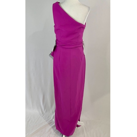 New JS Collections One Shoulder Column Evening Gown Hayley Cerise Black Size 6 - Picture 12 of 16